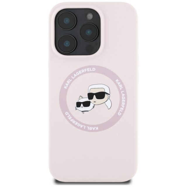 Case Karl Lagerfeld Silicone Double Heads And Circle MagSafe for iPhone 16 Pro pink - imagine 3