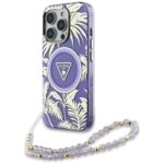 Case Guess Palm Trees Triangle Pearl Strap MagSafe for iPhone 16 Pro Max purple