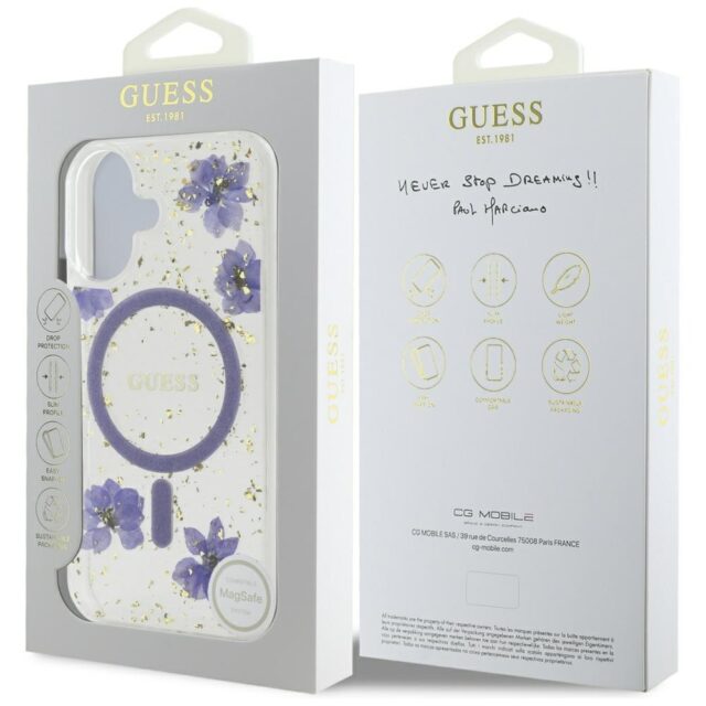 Case Guess Resin Flowers Glitter MagSafe for iPhone 16 purple - imagine 8