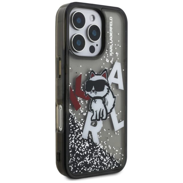 Case Karl Lagerfeld Liquid Glitter       Choupette Logo MagSafe for iPhone 16 Pro black - imagine 4