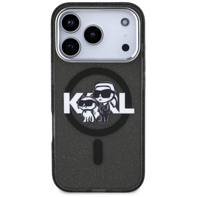 Karl Lagerfeld IML Glitter Karl & Choupette Sketch Logo MagSafe Case for iPhone 17 Pro Black - imagine 3