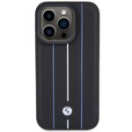 Case BMW BMHCP15X22RVSK iPhone 15 Pro Max 6.7" black hardcase Leather Stamp Blue Lines - imagine 3