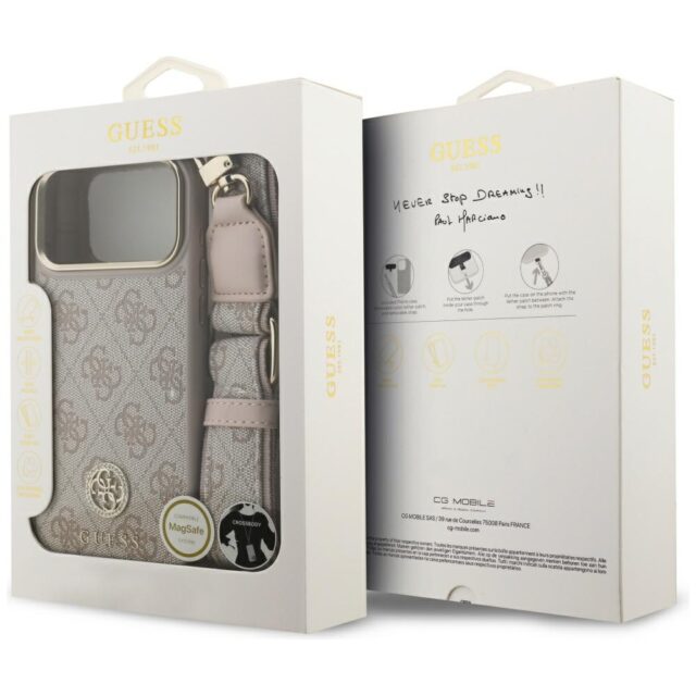 Case Guess 4G Strass Logo & Big Strap    Metal Buttons MagSafe for iPhone 17 Pro Max pink - imagine 9