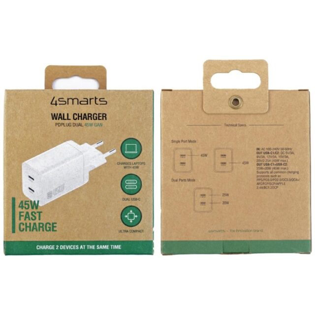 Wall charger 4smarts PDPlug Dual   45W GaN 2xUSB-C white - imagine 4