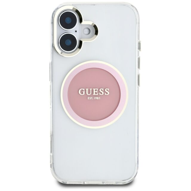 Case Guess IML Metal Colored Circle Classic Logo MagSafe for iPhone 16 pink - imagine 3