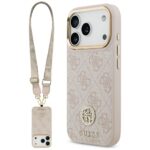 Case Guess 4G Strass Logo & Big Strap    Metal Buttons MagSafe for iPhone 17 Pro pink