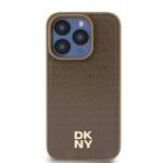 DKNY DKHMP14XPSHRPSW iPhone 14 Pro Max 6.7" brown hardcase Leather Pattern Metal Logo MagSafe - imagine 3