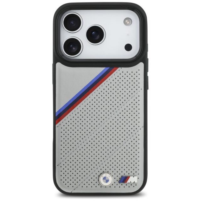 BMW M Tricolor Metal Logo MagSafe Case for iPhone 17 Pro Gray - imagine 3