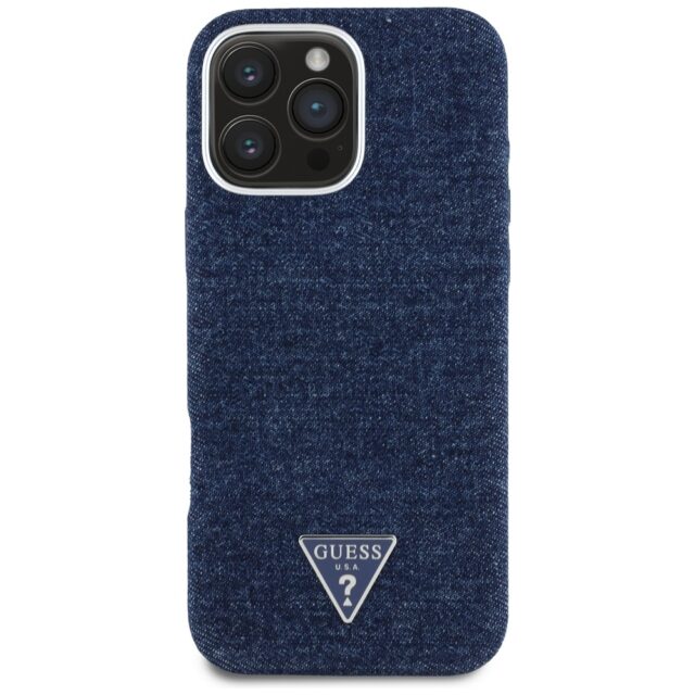 Case Guess Denim Triangle Logo MagSafe for iPhone 16 Pro Max blue - imagine 3
