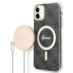 Guess Set GUBPN61H4EACSK Case + Charger iPhone 11 6.1" Black Hard Case 4G Print MagSafe