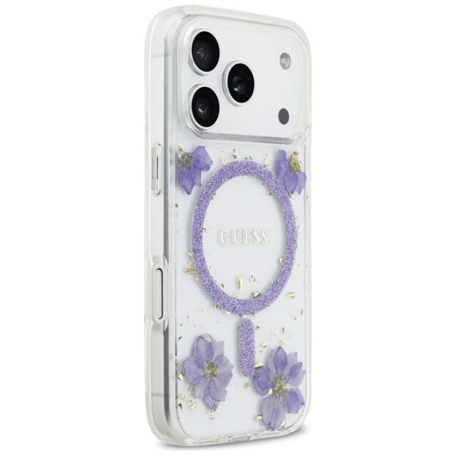 Case Guess Resin Flowers Glitter MagSafe for iPhone 17 Pro purple - imagine 4