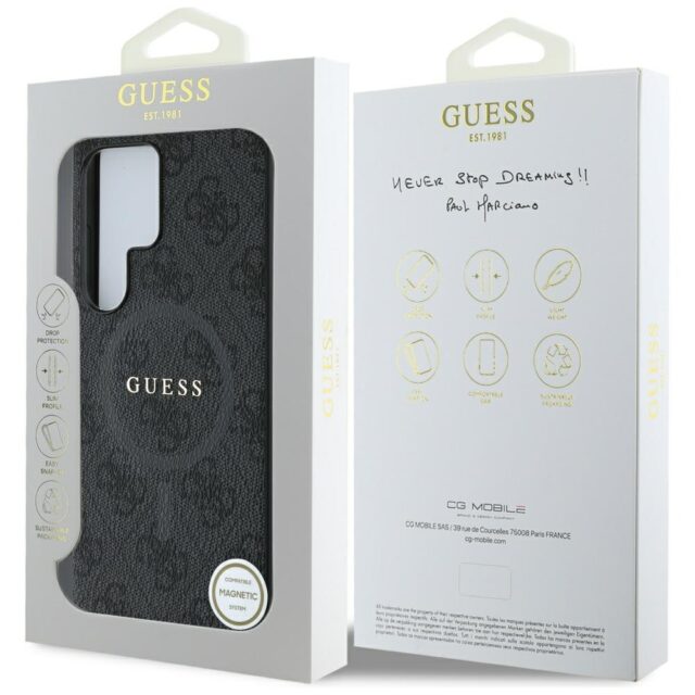 Case Guess Leather 4G Colored Ring Classic Logo MagSafe Samsung Galaxy S25 Ultra black - imagine 8
