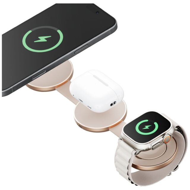 Wireless charger Energea Alumag Trio 3in1 Qi2 15W gold - imagine 4