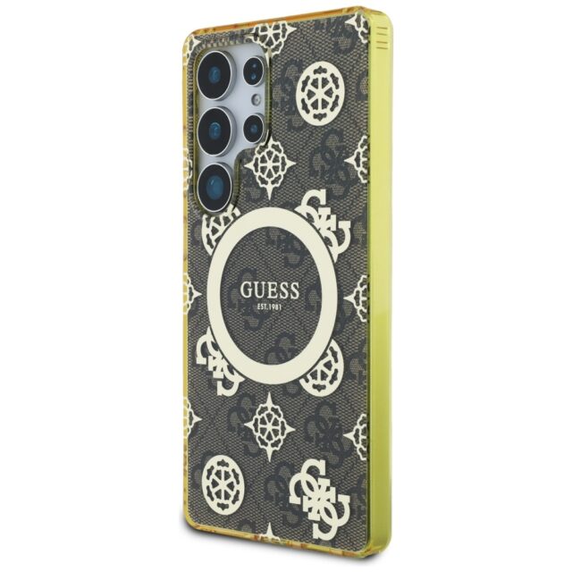 Case Guess 4G Background Gold Electroplated Peony Pattern MagSafe for Samsung Galaxy S25 Ultra brown - imagine 2