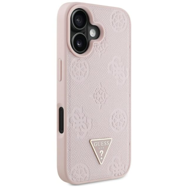 Case Guess Grained Hot Stamp Peony Triangle Logo MagSafe for iPhone 16 pink - imagine 4