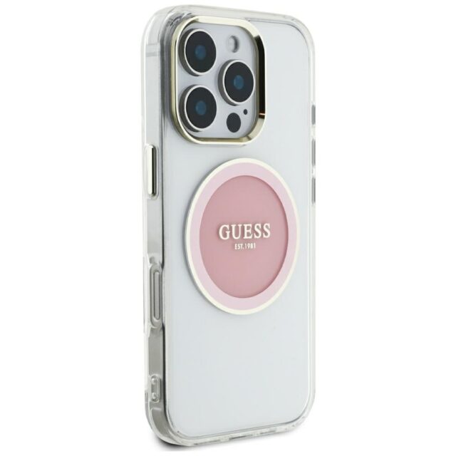 Case Guess IML Metal Colored Circle Classic Logo MagSafe for iPhone 16 Pro Max pink - imagine 4