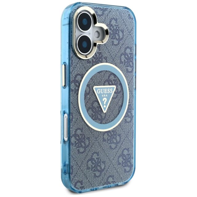 Case Guess IML Metal Glitter 4G Circle Triangle MagSafe for iPhone 16 blue - imagine 4