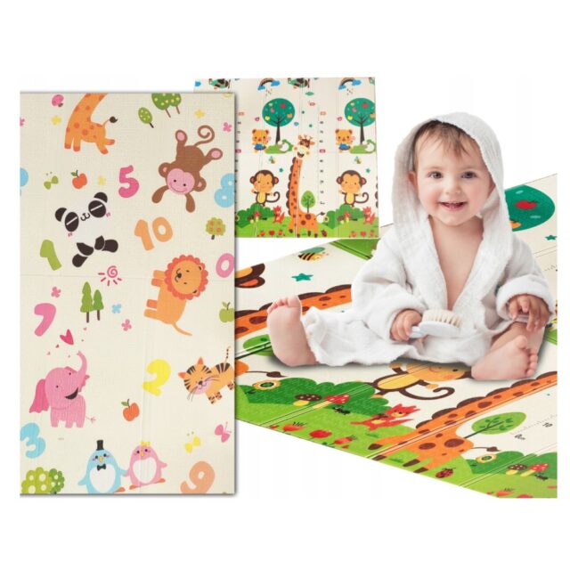 Double-Sided Educational Play Mat Stimulating Extralink, 180x200x1 cm Folding Animals-Numbers + Bag - imagine 3
