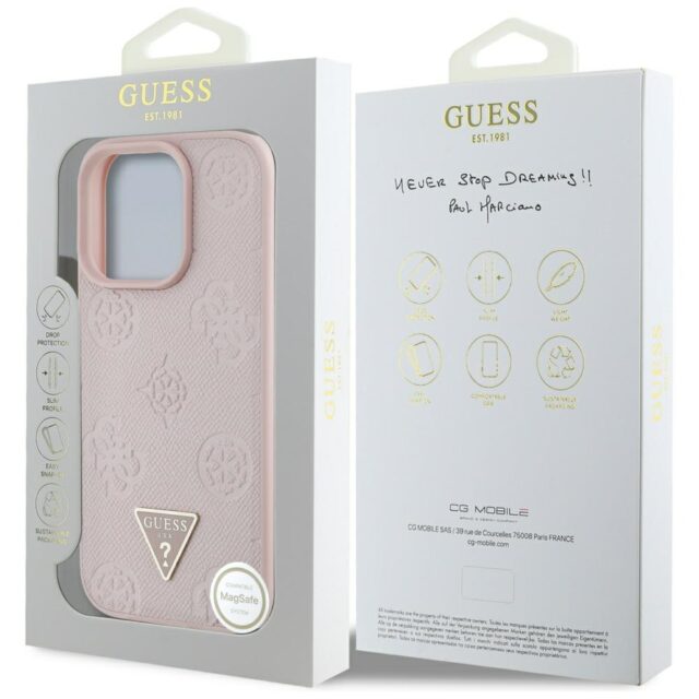Case Guess Grained Hot Stamp Peony Triangle Logo MagSafe for iPhone 16 Pro Max pink - imagine 8