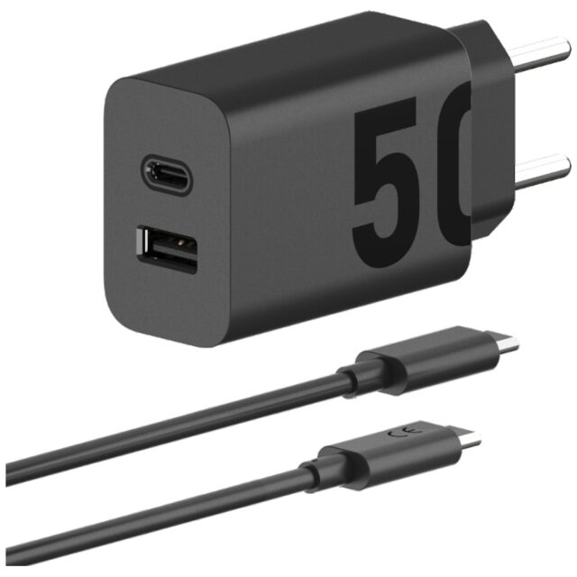 Charger wall Motorola TurboPower 50W Dual USB-C/USB-A with cable USB-C 1m black - imagine 5