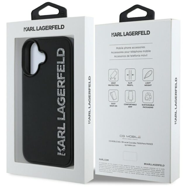 Case Karl Lagerfeld HC 3D Rubber Elongated Glitter for iPhone 16 black - imagine 8