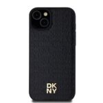 DKNY DKHMP15SPSHRPSK iPhone 15 / 14 / 13 6.1 inch black hardcase Leather Pattern Metal Logo MagSafe - imagine 3
