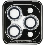 Set 2-in-1 Guess BP Rhinestone screen and camera lens glass for iPhone 16 Pro Max silver - imagine 2