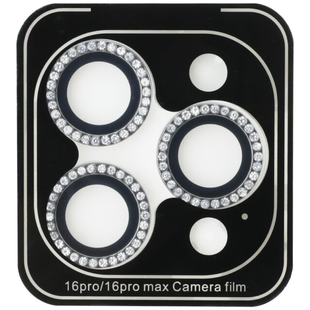 Set 2-in-1 Guess BP Rhinestone screen and camera lens glass for iPhone 16 Pro Max silver - imagine 2