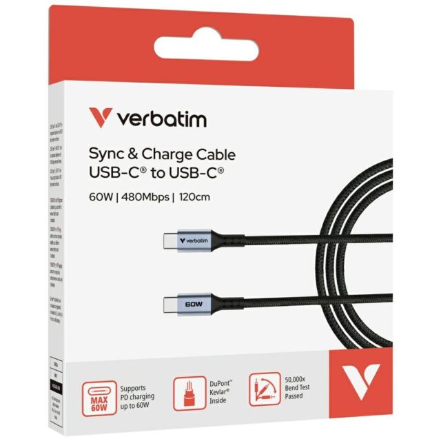 Cable Verbatim Sync & Charge USB-C to    USB-C QC PD 60W 120cm black 31845 - imagine 5
