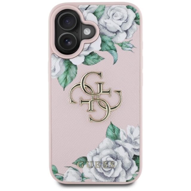 Case Guess Grained Roses Big 4G logo for iPhone 16 pink - imagine 3