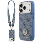 Guess 4G Strass Logo & Big Strap Metal Buttons MagSafe Case for iPhone 17 Pro Blue