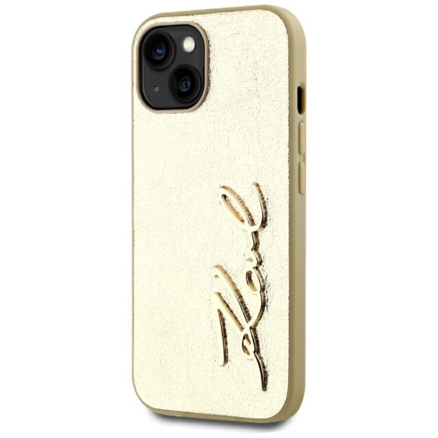 Case Karl Lagerfeld Wrinkled Metal Signature for iPhone 15 gold - imagine 2