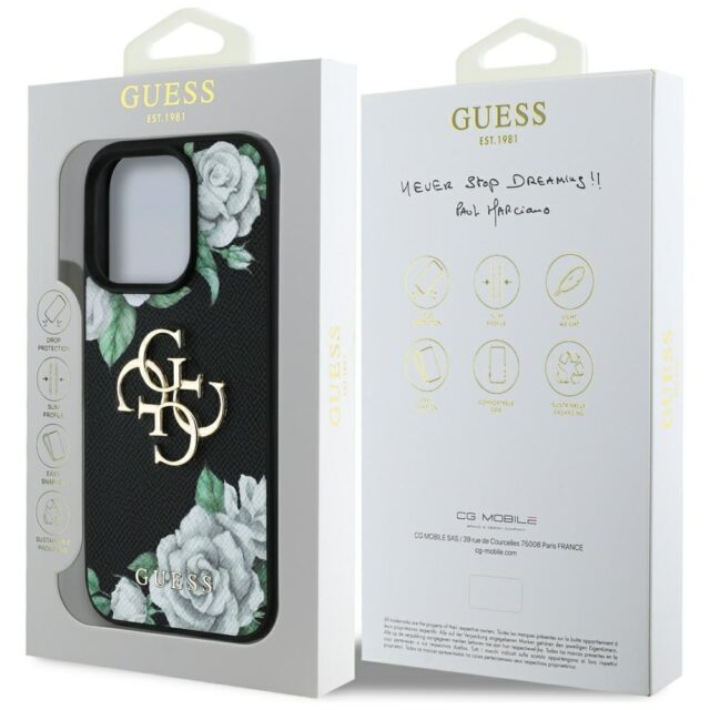 Case Guess Grained Roses Big 4G logo for iPhone 16 Pro black - imagine 8