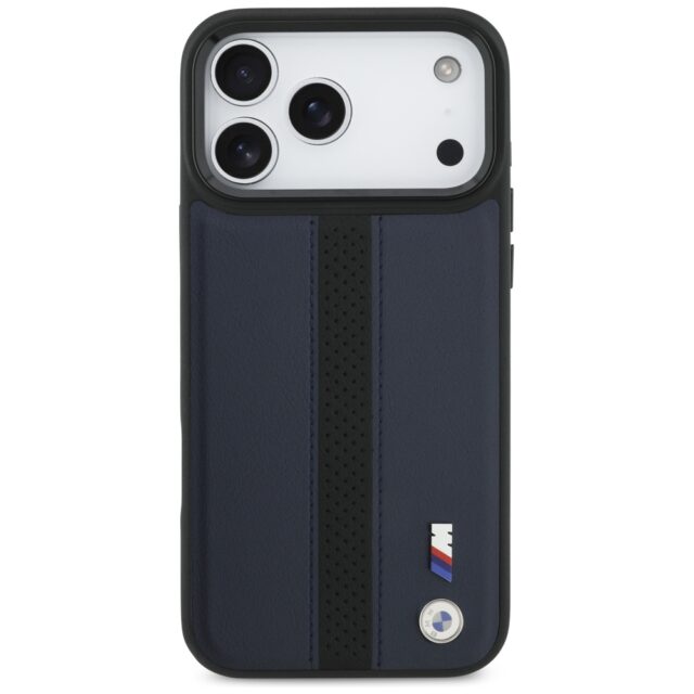 Case BMW M Perforated Stripe Logo MagSafe for iPhone 17 Pro Max navy blue - imagine 3