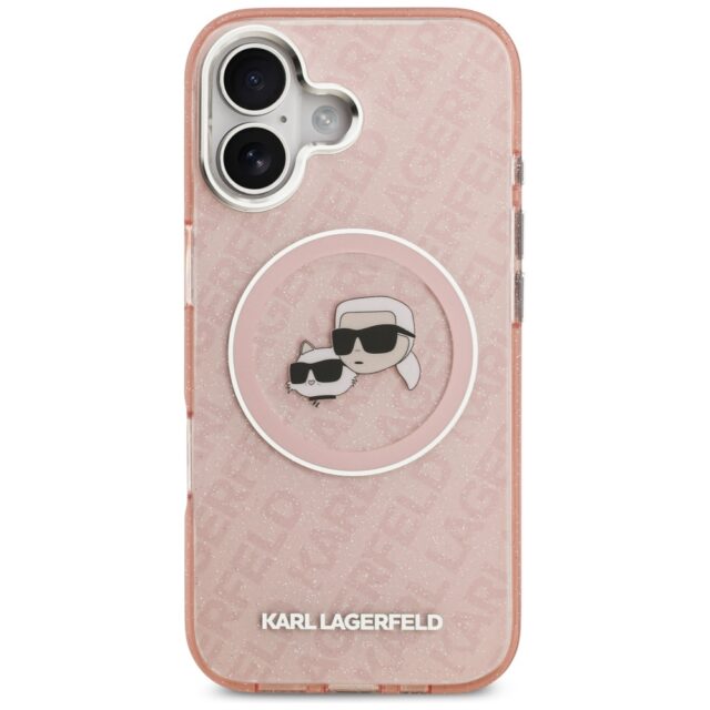 Karl Lagerfeld IML Glitter Karl & Choupette Heads Logo MagSafe Case for iPhone 17 Pink - imagine 3