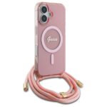 Guess GUHMP16SHCTSGNSP iPhone 16 6.1" pink hardcase Crossbody Cord Script MagSafe - imagine 3