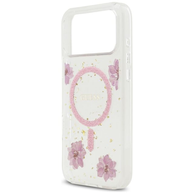 Case Guess Resin Flowers Glitter MagSafe for iPhone 17 Pro Max pink - imagine 6
