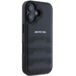 AMG AMHCP16SGSEBK iPhone 16 6.1" black hardcase Leather Debossed Lines Black Logo - imagine 4