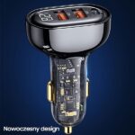 USAMS car charger 2xUSB+1xUSB-C 125W Fast Charge transparent black CC158CC01 (US-CC158) - imagine 6