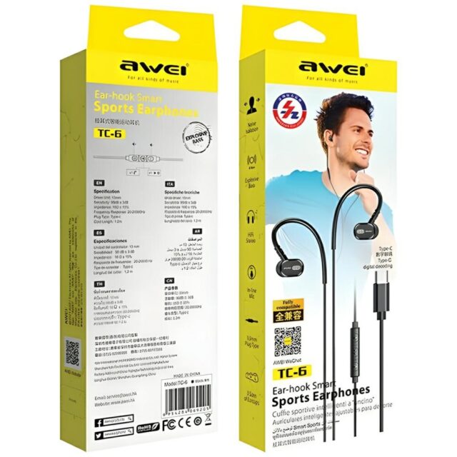 AWEI TC-6 USB stereo headphones-C black - imagine 7