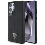 Case Guess Grained Hot Stamp Peony Pattern Triangle Logo MagSafe for Samsung Galaxy S25 Ultra black