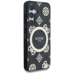 Case Guess 4G Background Gold Electroplated Peony Pattern MagSafe for Samsung Galaxy S25 black - imagine 4