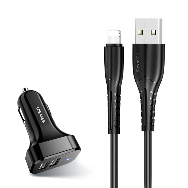 cps-7e70b9f2285104717e1207a880563d7a-2025-12-07-08-49-19 USAMS Car Charger 2xUSB C13 2.1A Lightning black NTU35LC13TZ - imagine 1