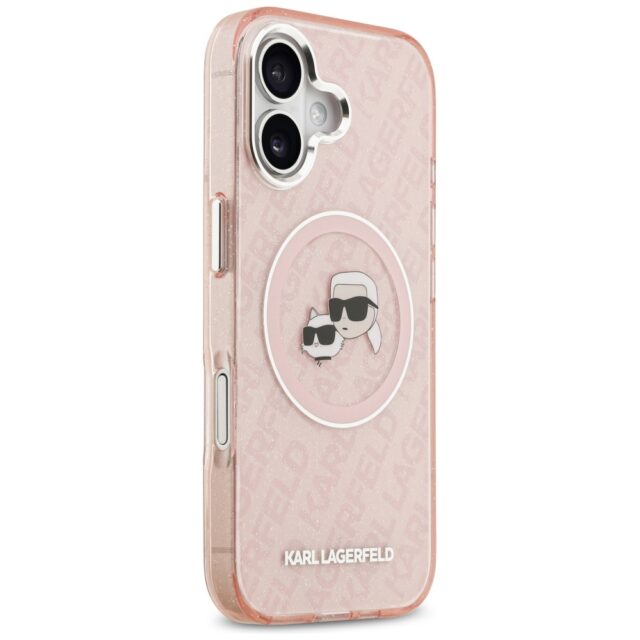 Karl Lagerfeld IML Glitter Karl & Choupette Heads Logo MagSafe Case for iPhone 17 Pink - imagine 4