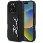 Case Karl Lagerfeld HC Grained PU Cardslot Metal Signature for iPhone 16 Pro black