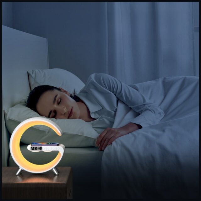 Multifunctional Lamp MajesticLine with alarm clock and bluetooth speaker whiteZapytaj Chat - imagine 7