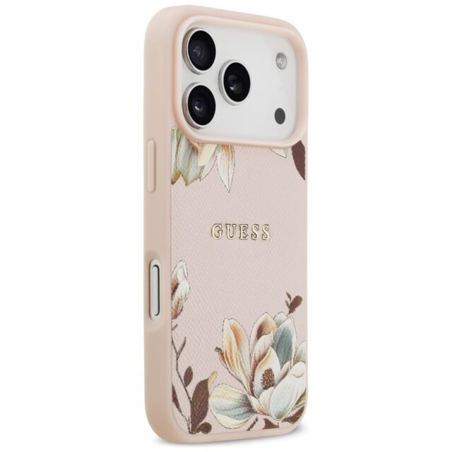 Guess Grained Flowers Classic Logo MagSafe Case for iPhone 17 Pro Pink - imagine 4