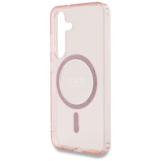 Case Guess Glitter Circle Classic Logo MagSafe for Samsung Galaxy S25 pink - imagine 6