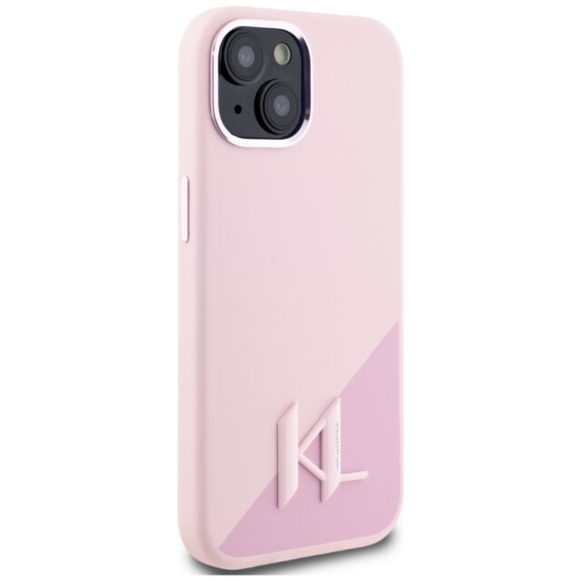 Case Karl Lagerfeld Silicone Shadow Metal Initial MagSafe for iPhone 15 pink - imagine 4