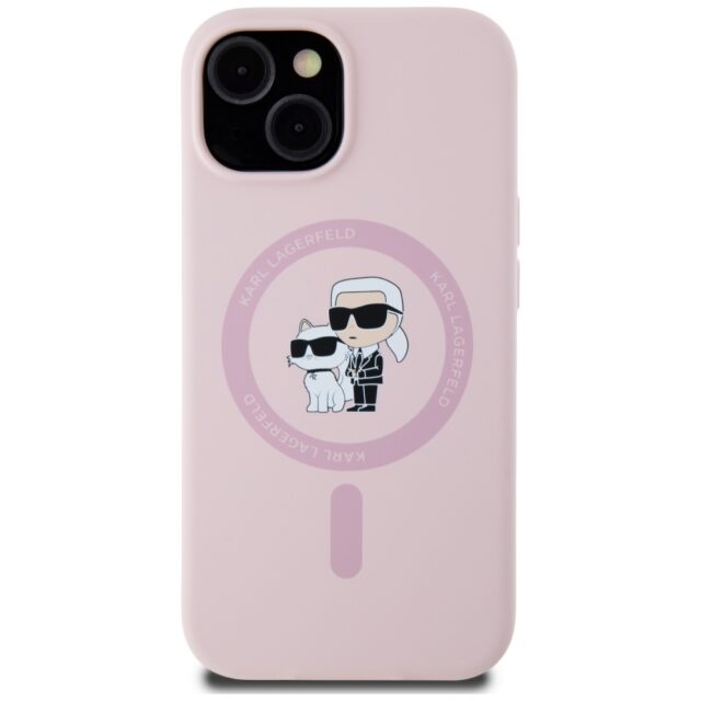 Case Karl Lagerfeld Silicone Karl&Choupette MagSafe for iPhone 15 pink - imagine 3